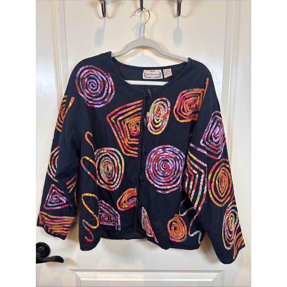 Vintage New Directions Ric Rac Shirt Jacket Size Large Cotton Linen Art To Wear
